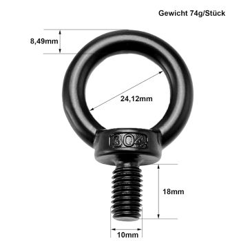 Ringschraube / Ringöse  M10 schwarz Edelstahl